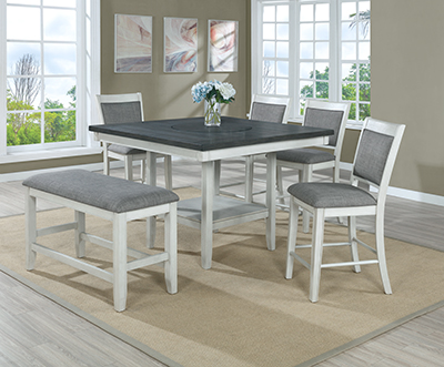 Fulton Gray and White Dining Set, 4 Chairs/Bench 0